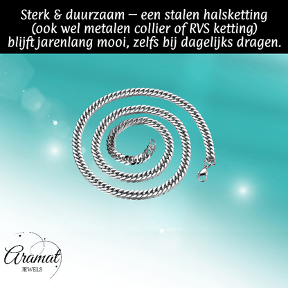 RVS Curb Chain Ketting Zilverkleur 50 - 60cm - Stoere Schakelketting - Aramat Jewels - Halskettingen - cadeautip