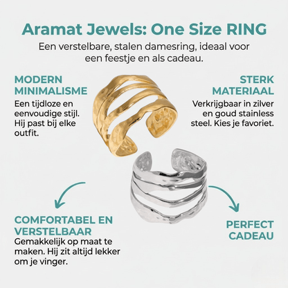 RVS Damesring Verstelbaar – 4 Grillige Lijnen – 17 mm - Aramat Jewels - Ringen - cadeautip