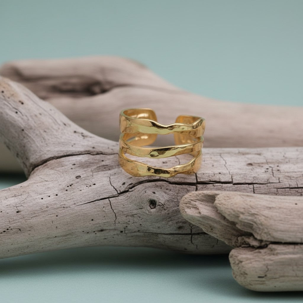 RVS Damesring Verstelbaar – 4 Grillige Lijnen – 17 mm - Aramat Jewels - Ringen - cadeautip