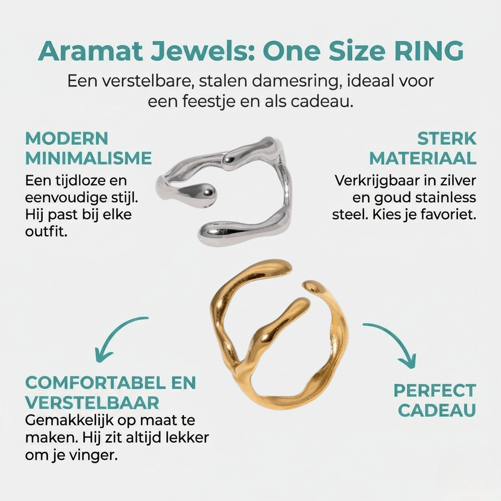 RVS Damesring Verstelbaar – Grillige Brede Open Ring – 16 mm - Aramat Jewels - Ringen - cadeautip