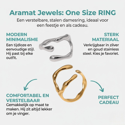RVS Damesring Verstelbaar – Grillige Brede Open Ring – 16 mm - Aramat Jewels - Ringen - cadeautip