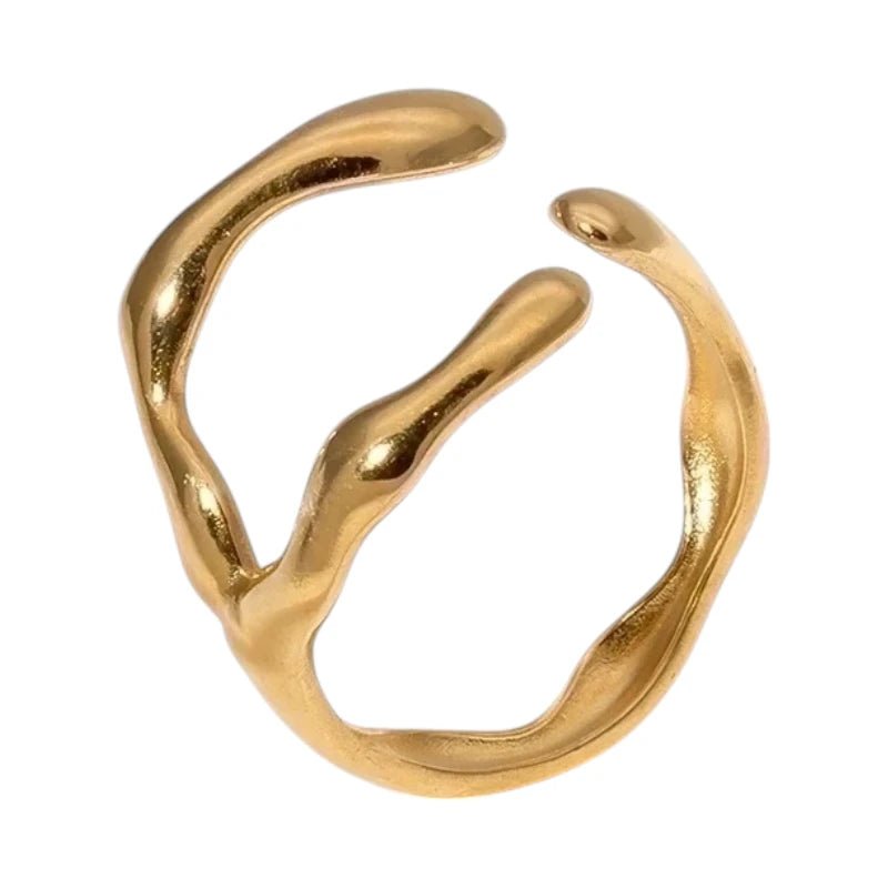 RVS Damesring Verstelbaar – Grillige Brede Open Ring – 16 mm - ring346 - 73897 - Ringen kopen# - Goudkleur - alles - boho