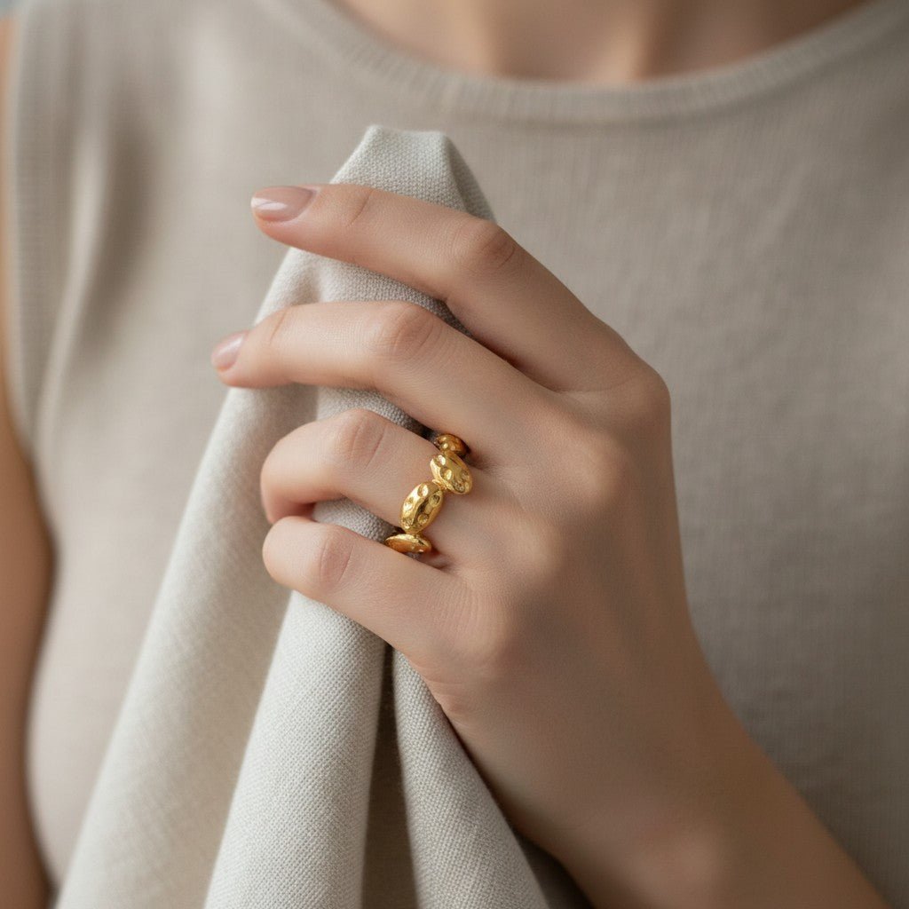 RVS Damesring Verstelbaar – Ovale Bewerkte Schakels – One Size - Aramat Jewels - Ringen - cadeautip