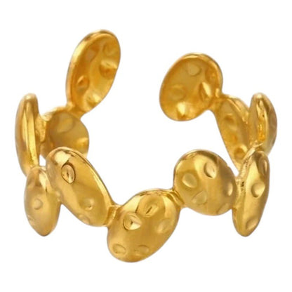 RVS Damesring Verstelbaar – Ovale Bewerkte Schakels – One Size - ring350 - 76748 - Ringen kopen# - Goudkleur - alles - boho