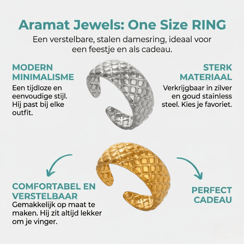 RVS Damesring Verstelbaar – Ruitjes Patroon - one size - Aramat Jewels - Ringen - cadeautip