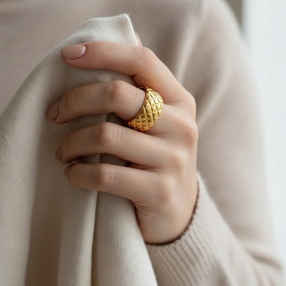 RVS Damesring Verstelbaar – Ruitjes Patroon - one size - Aramat Jewels - Ringen - cadeautip