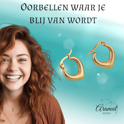 RVS Druppelvormige Oorringen met Ruitjesmotief 20x20mm - oor6363 - 514414 - Oorringen kopen# - 20mm - alles - bolletjes