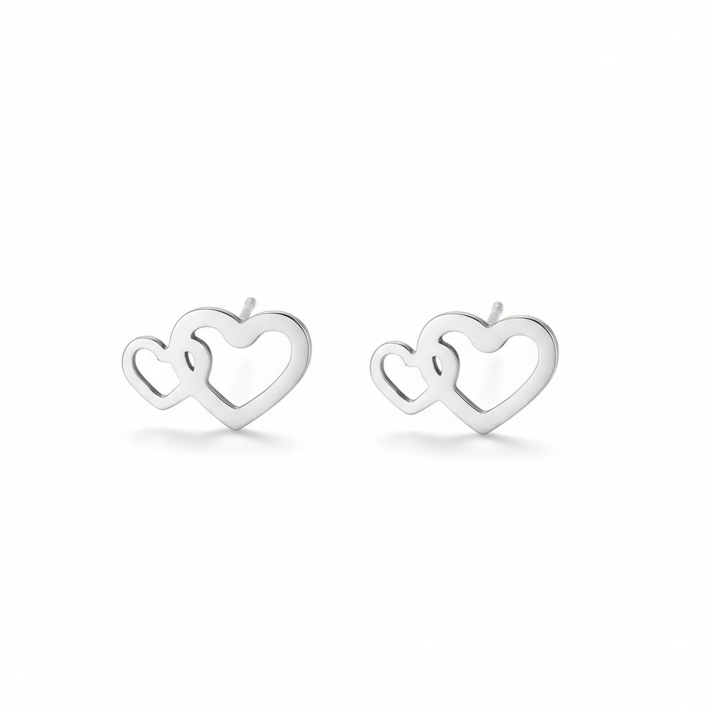 RVS Dubbele Hartjes Oorstekers Zilver 12x8mm - Aramat Jewels - Oorbellen - cadeautip