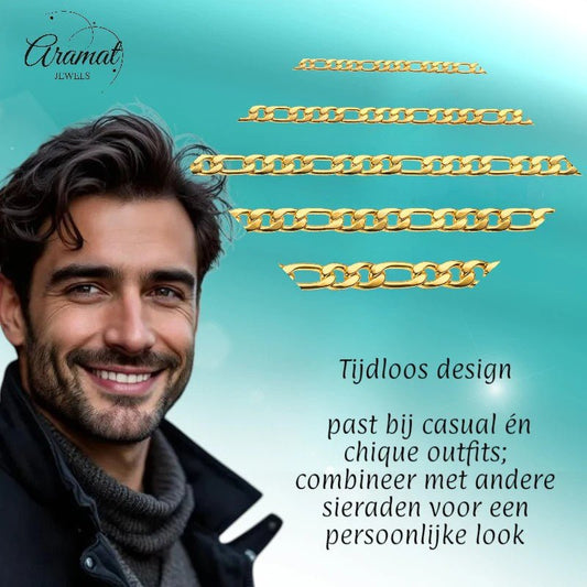 RVS Figaro Ketting Goudkleur 50 - 60cm - Klassieke Schakelketting - Aramat Jewels - Halskettingen - cadeautip