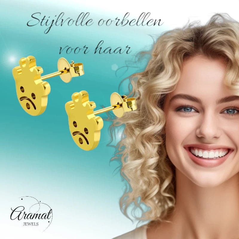 RVS Goudkleurige Smiley Oorbellen - oor5247 - zem331 - Oorbellen kopen