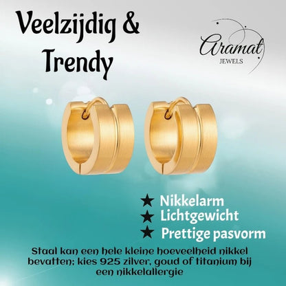 RVS Huggie Oorringen Dunne Gleuf Goudkleur 13mm - Dames - Aramat Jewels - Oorringen - cadeautip