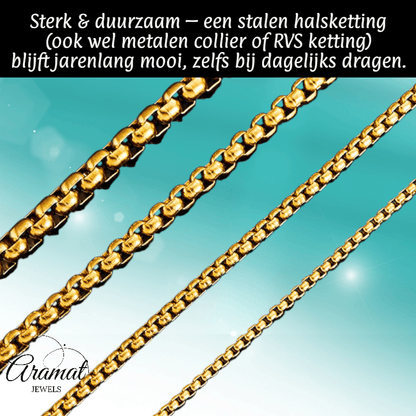 RVS Jasseron Ketting Goudkleur 50 - 60cm - Elegante Schakelketting - Aramat Jewels - Halskettingen - cadeautip