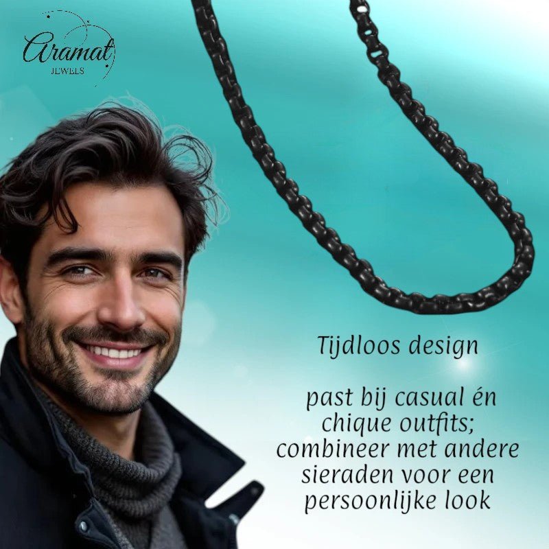 RVS Jasseron Ketting Zwart - Stoere Schakelketting Unisex - Aramat Jewels - Halskettingen - cadeautip