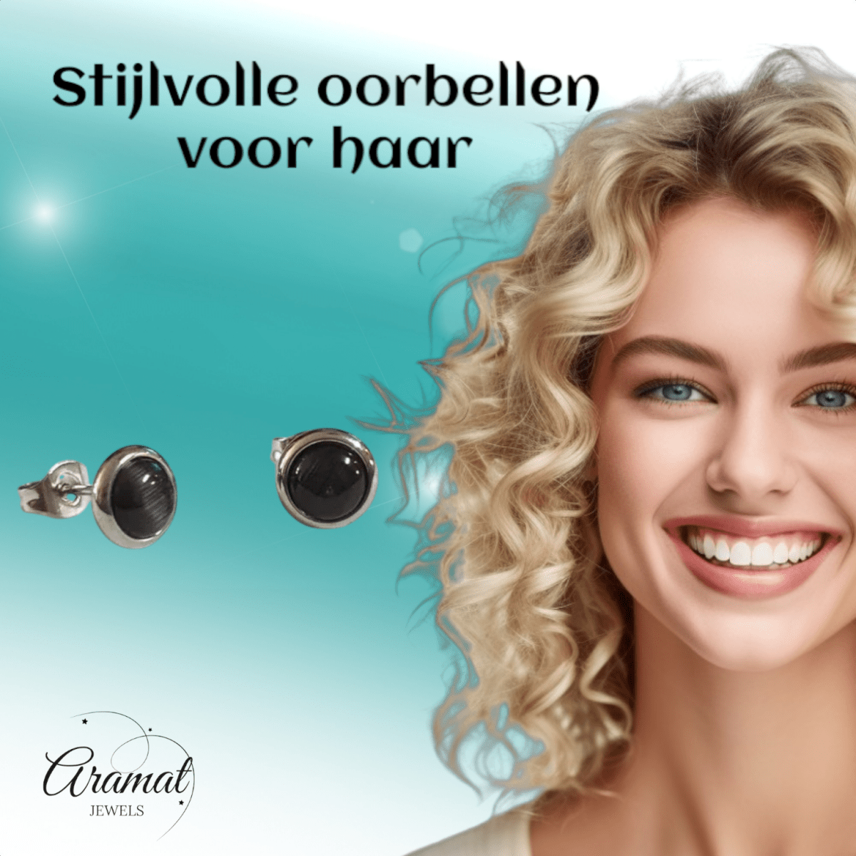 RVS Kattenoog Oorbellen 8mm – Zwart - Aramat Jewels - Oorbellen - cadeautip
