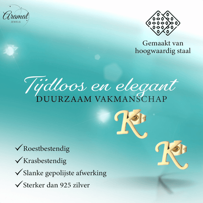 RVS letter K oorstekers goudkleurig - Aramat Jewels - Oorbellen - cadeautip