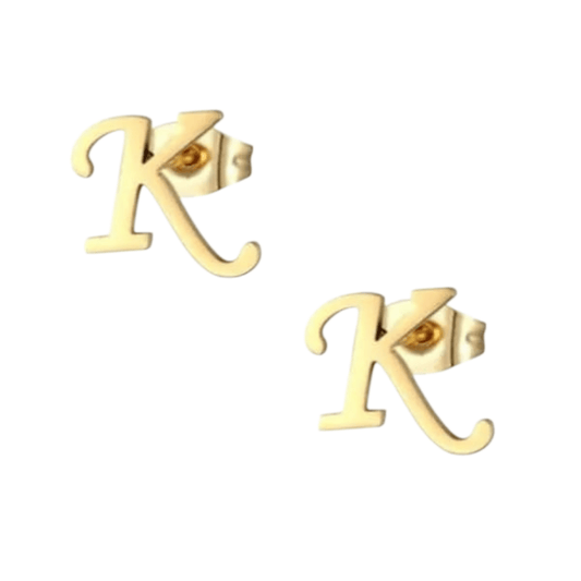 RVS letter K oorstekers goudkleurig - Aramat Jewels - Oorbellen - cadeautip