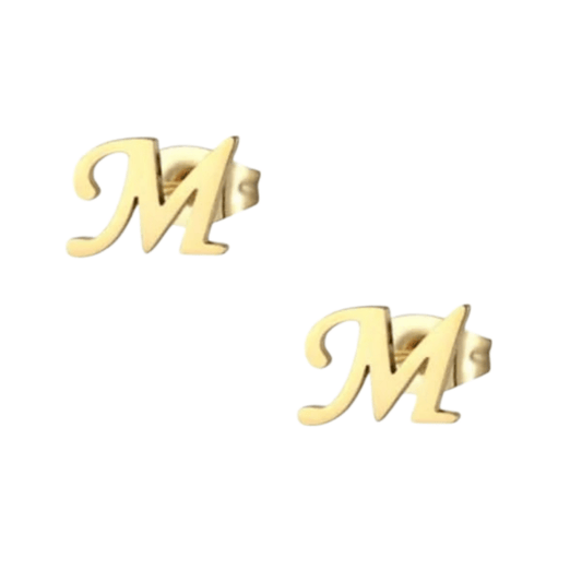 RVS letter M oorstekers goudkleurig - Aramat Jewels - Oorbellen - cadeautip