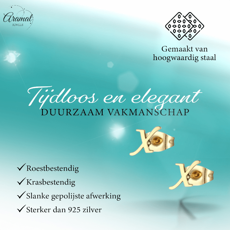 RVS Letter X Oorbellen Goudkleurig – Initiaal - Aramat Jewels - Oorbellen - cadeautip