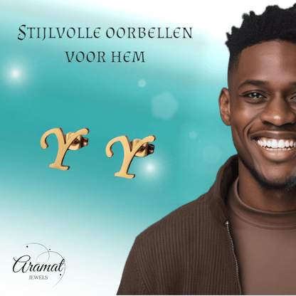 RVS Letter Y Oorbellen Goudkleurig – Initiaal - Aramat Jewels - Oorbellen - cadeautip