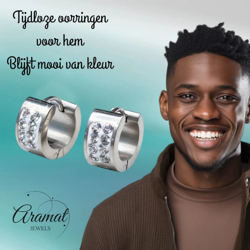 RVS Mini Huggie Creolen 2 Rijen Kristal Zilverkleur 13mm - Dames Kind - Aramat Jewels - Oorringen - cadeautip