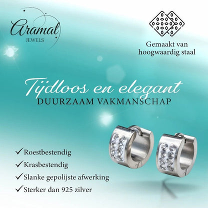 RVS Mini Huggie Creolen 2 Rijen Kristal Zilverkleur 13mm - Dames Kind - Aramat Jewels - Oorringen - cadeautip