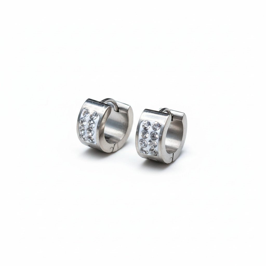 RVS Mini Huggie Creolen 2 Rijen Kristal Zilverkleur 13mm - Dames Kind - Aramat Jewels - Oorringen - cadeautip