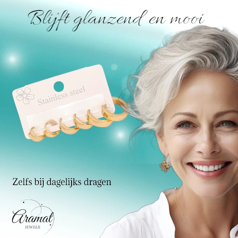 RVS mini oorringen set – goudkleurig – 3 maten huggies - set34 - 539682 - Oorbellen kopen# - alles - cadeau - dames
