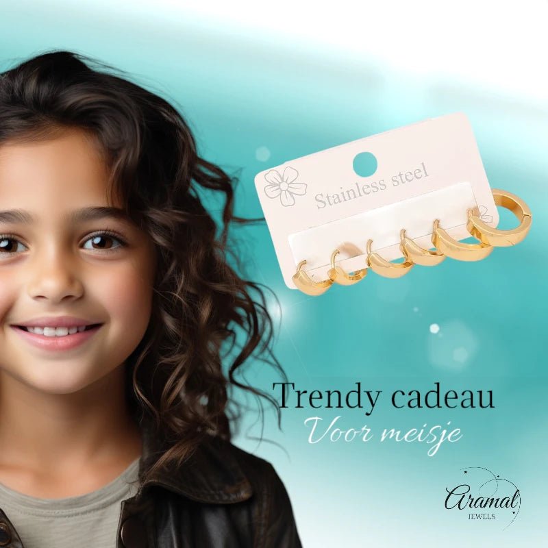 RVS mini oorringen set – goudkleurig – 3 maten huggies - set34 - 539682 - Oorbellen kopen# - alles - cadeau - dames
