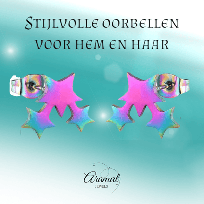 RVS Multicolor Sterren Oorbellen - Hip & Kleurrijk - oor1781 - Oorbellen kopen