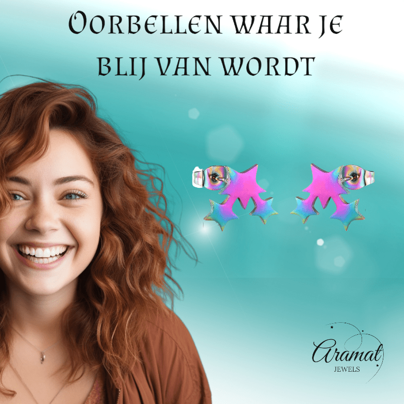 RVS Multicolor Sterren Oorbellen - Hip & Kleurrijk - oor1781 - Oorbellen kopen