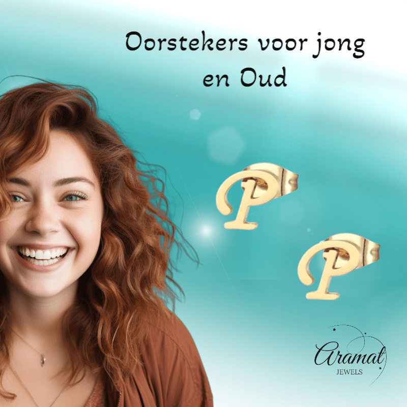 RVS Oorbellen Letter P – Goudkleurig – 10 mm - Aramat Jewels - Oorbellen - cadeautip