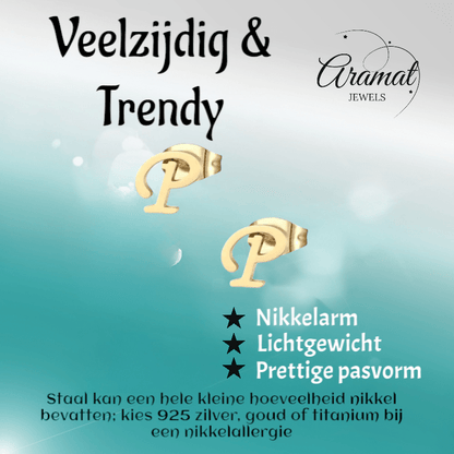 RVS Oorbellen Letter P – Goudkleurig – 10 mm - Aramat Jewels - Oorbellen - cadeautip