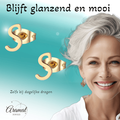 RVS Oorbellen Letter S – Goudkleurig – 10 mm - Aramat Jewels - Oorbellen - cadeautip