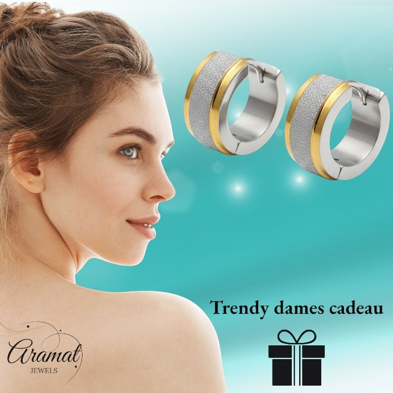RVS oorringen - Bicolor - Sandblasted - Aramat Jewels - Oorringen - cadeautip