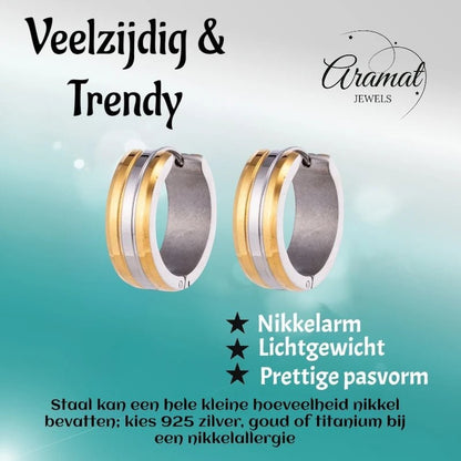RVS Oorringen Bicolor Streep Goud Zilver 20mm - Dames - Aramat Jewels - Oorringen - cadeautip