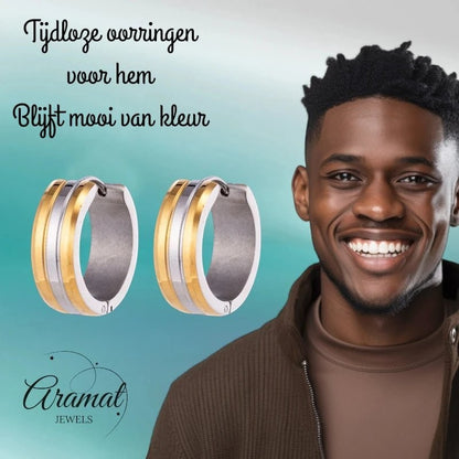 RVS Oorringen Bicolor Streep Goud Zilver 20mm - Dames - Aramat Jewels - Oorringen - cadeautip