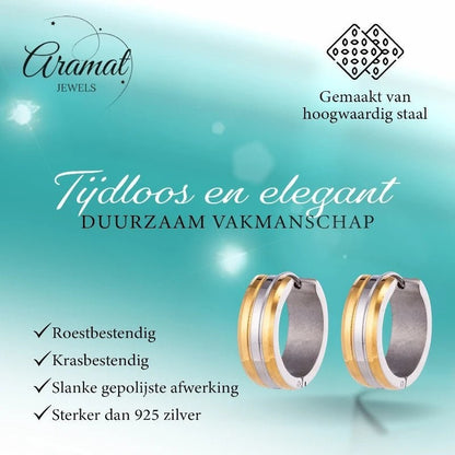 RVS Oorringen Bicolor Streep Goud Zilver 20mm - Dames - Aramat Jewels - Oorringen - cadeautip