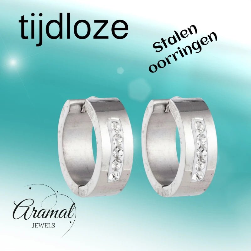 RVS Oorringen Kristal Streep Zilverkleur 20mm - Dames - Aramat Jewels - Oorringen - cadeautip
