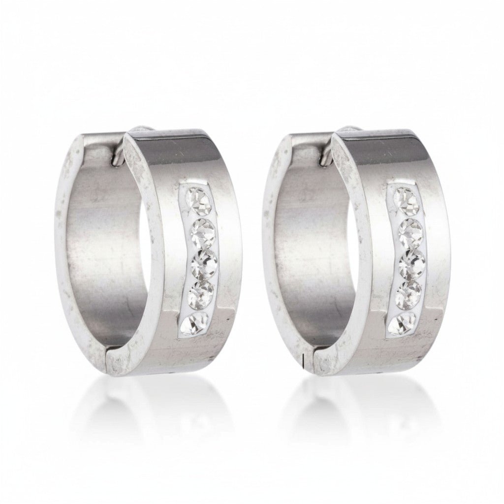 RVS Oorringen Kristal Streep Zilverkleur 20mm - Dames - Aramat Jewels - Oorringen - cadeautip
