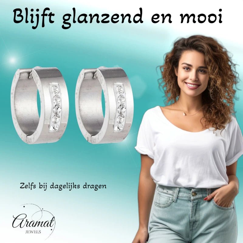 RVS Oorringen Kristal Streep Zilverkleur 20mm - Dames - Aramat Jewels - Oorringen - cadeautip