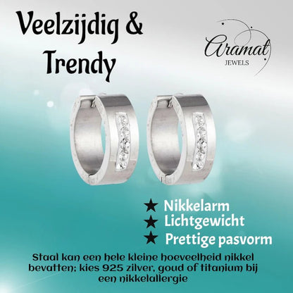 RVS Oorringen Kristal Streep Zilverkleur 20mm - Dames - Aramat Jewels - Oorringen - cadeautip