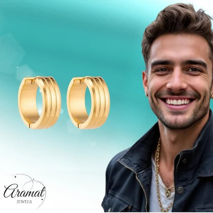 Rvs Oorringen met Dubbele Strepen goudkleur - Aramat Jewels - Oorringen - cadeautip