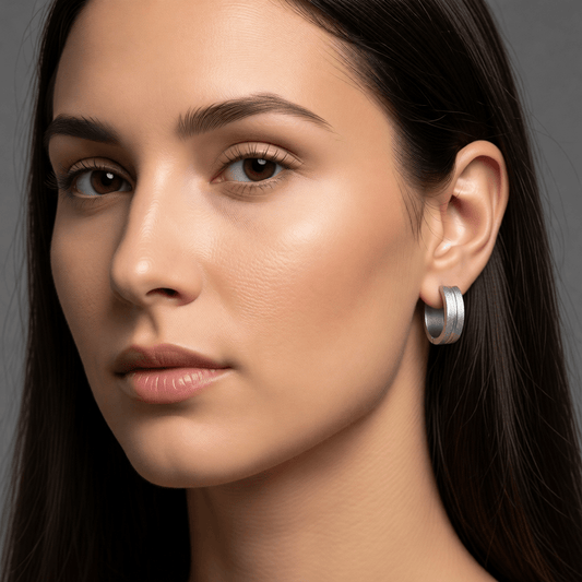 RVS Oorringen met Duo Afwerking Mat en Glans Zilverkleur 20mm - Aramat Jewels - Oorringen - cadeautip