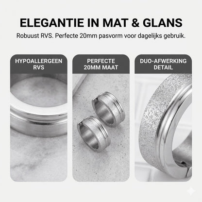 RVS Oorringen met Duo Afwerking Mat en Glans Zilverkleur 20mm - Aramat Jewels - Oorringen - cadeautip