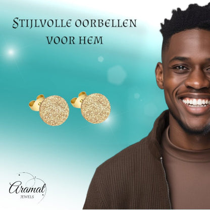 RVS Oorstekers Goudkleur Sandblasted 6mm - Matte Studs - Aramat Jewels - Oorbellen - cadeautip