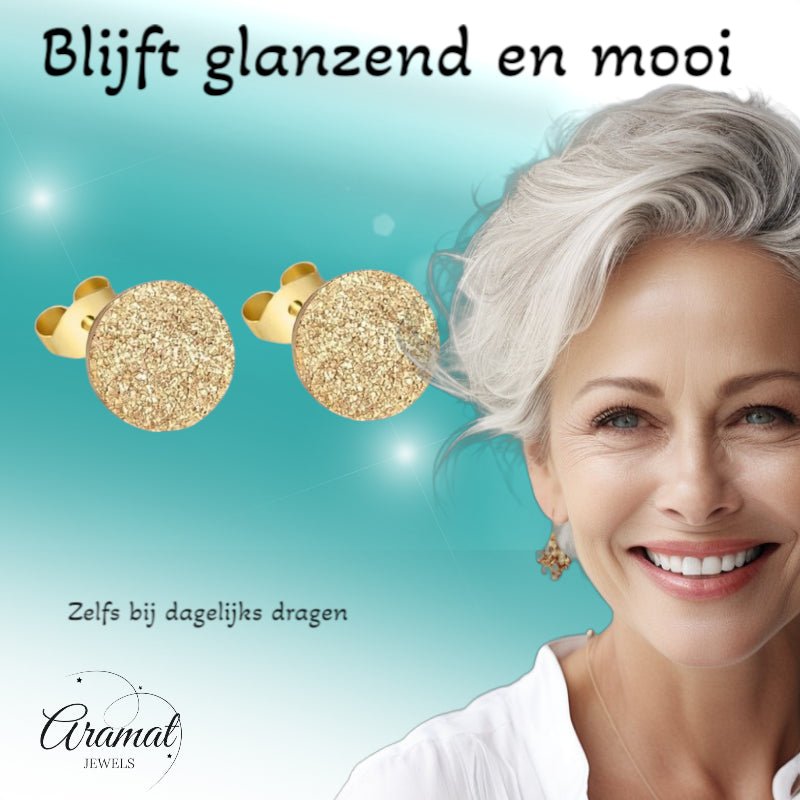 RVS Oorstekers Goudkleur Sandblasted 6mm - Matte Studs - Aramat Jewels - Oorbellen - cadeautip
