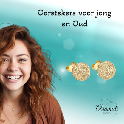 RVS Oorstekers Goudkleur Sandblasted 6mm - Matte Studs - Aramat Jewels - Oorbellen - cadeautip