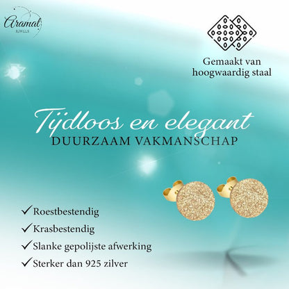 RVS Oorstekers Goudkleur Sandblasted 6mm - Matte Studs - Aramat Jewels - Oorbellen - cadeautip