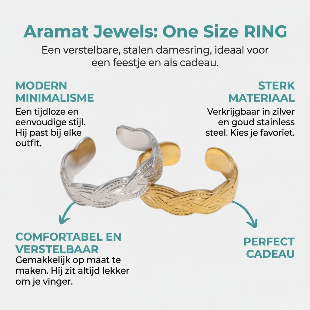 RVS Verstelbare Open Ring - Gevlochten Met Dots - One Size - Aramat Jewels - Ringen - cadeautip