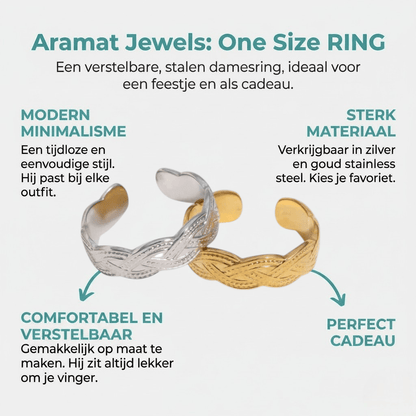 RVS Verstelbare Open Ring - Gevlochten Met Dots - One Size - Aramat Jewels - Ringen - cadeautip